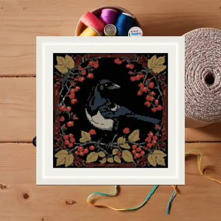Magpie And Hawthorn cross stitch pattern