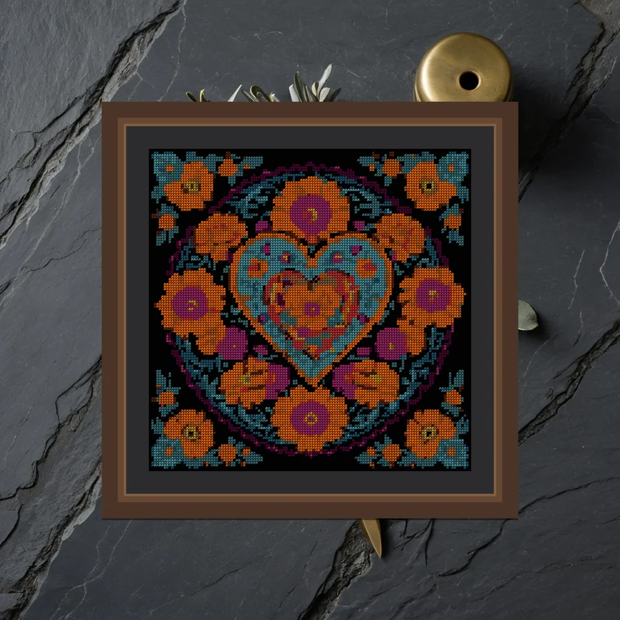Marigold Heart cross stitch pattern