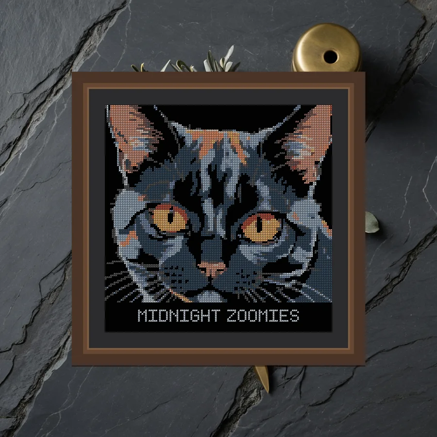 Midnight Zoomies cross stitch pattern