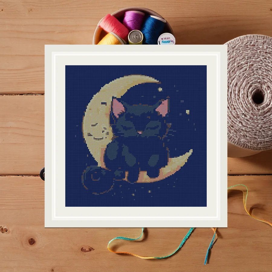 Moon Cat cross stitch pattern
