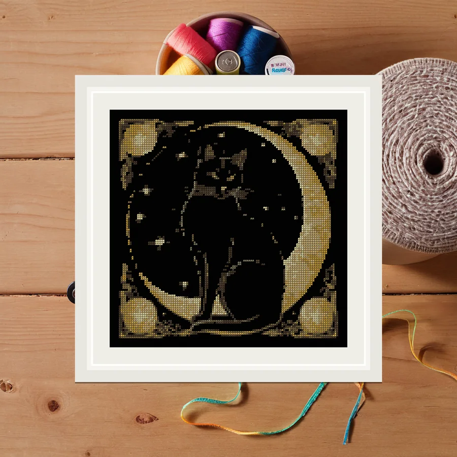 Moon Cat Silhouette cross stitch pattern