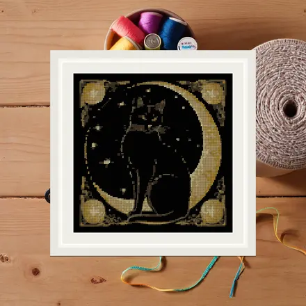 Moon Cat Silhouette cross stitch pattern