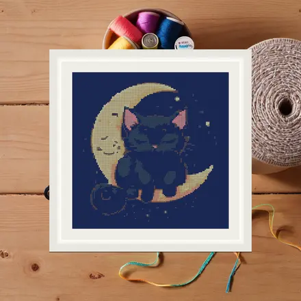 Moon Cat cross stitch pattern