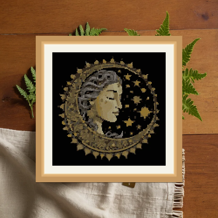 Moon Face Plate cross stitch pattern
