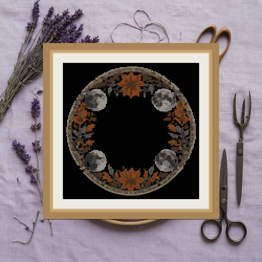 Moon Phases And Herbs cross stitch pattern