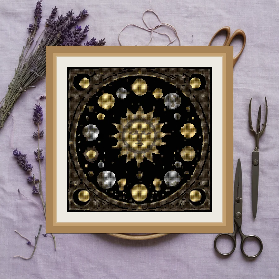 Moon Phases Vertical cross stitch pattern