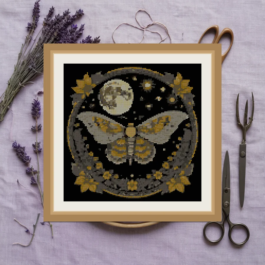 Moth And Moon cross stitch pattern
