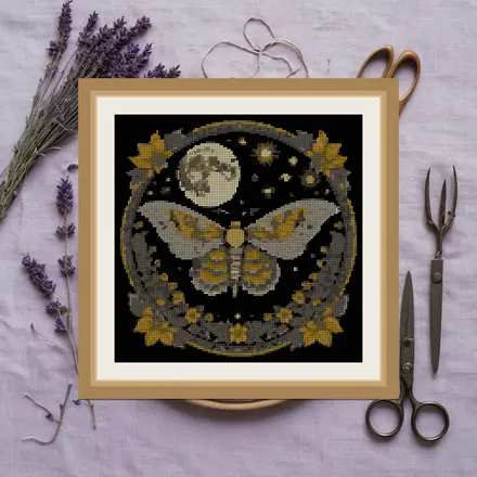 Moth And Moon cross stitch pattern