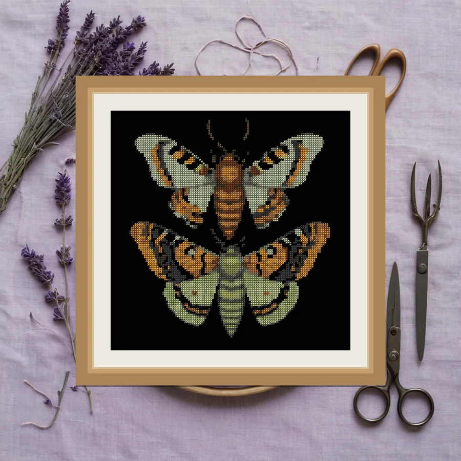 Moth Trio Plate cross stitch pattern