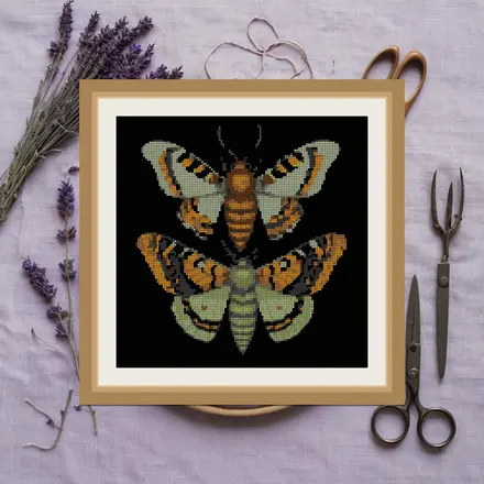 Moth Trio Plate cross stitch pattern