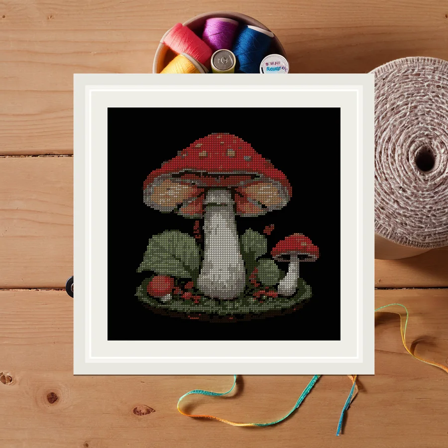 Mushroom And Moth cross stitch pattern