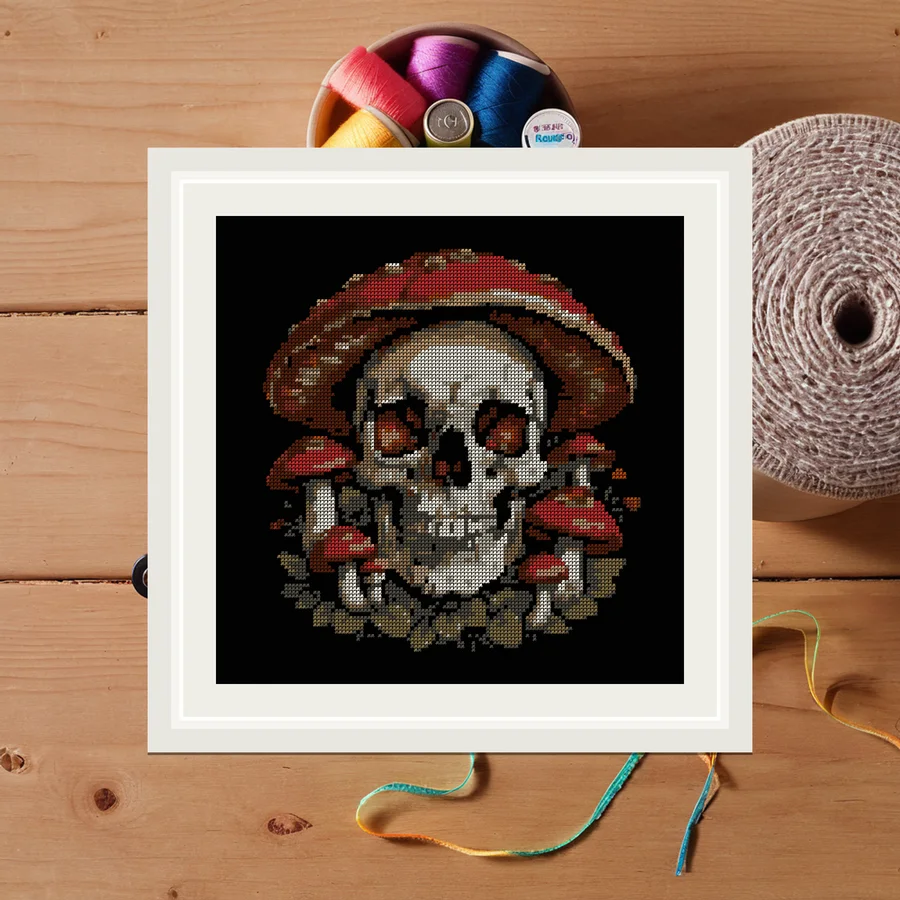 Mushroom And Skull cross stitch pattern