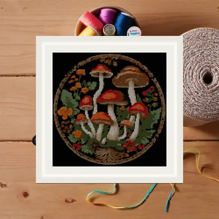 Mushroom Botanical Plate cross stitch pattern
