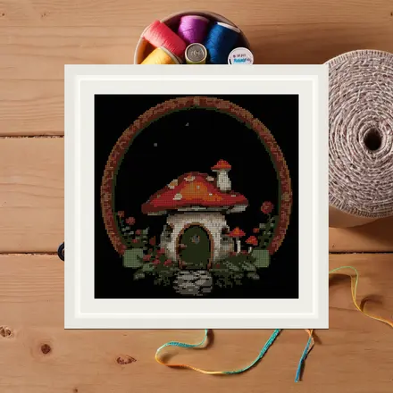 Mushroom Cottage cross stitch pattern
