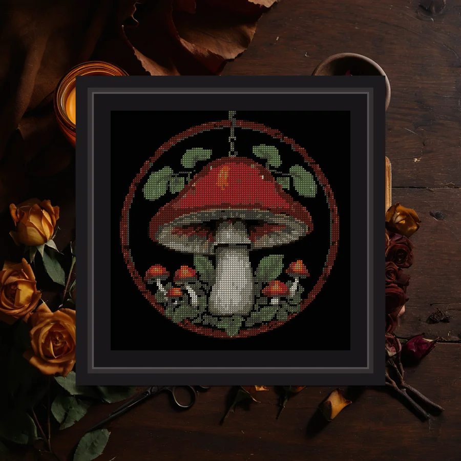 Mushroom Lantern cross stitch pattern