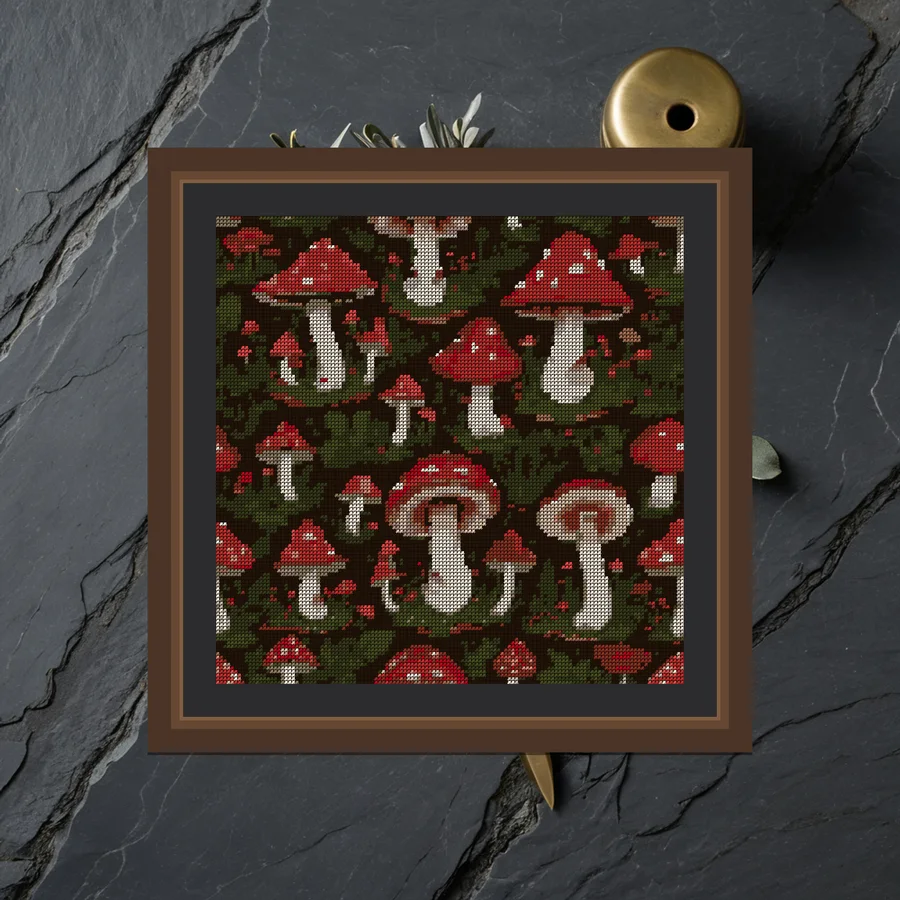 Mushroom Village cross stitch pattern