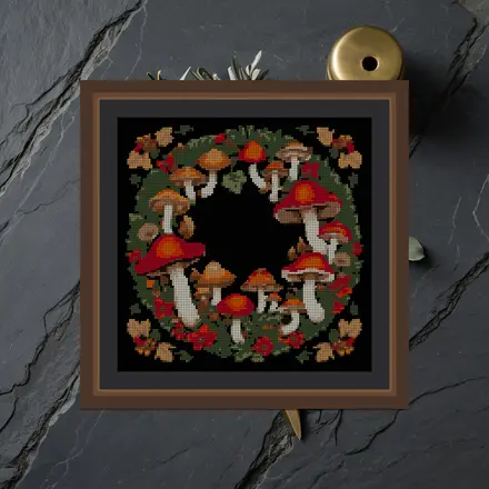 Mushroom Wreath cross stitch pattern