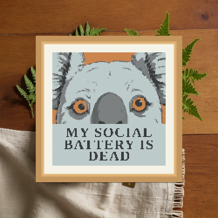 My Social Battery Is Dead cross stitch pattern