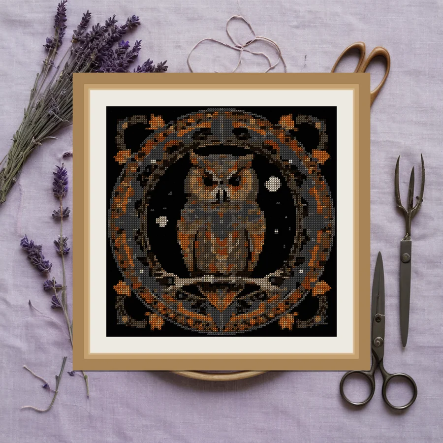Owl And Moon Phases cross stitch pattern
