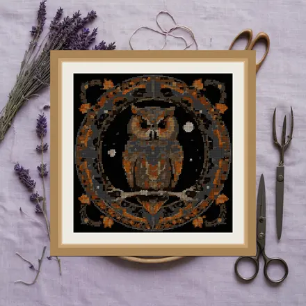 Owl And Moon Phases cross stitch pattern