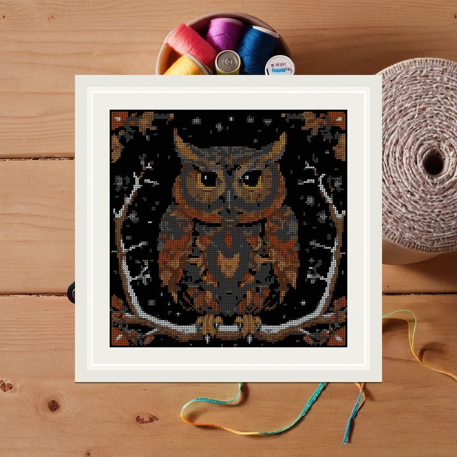 Owl And Winter Branch cross stitch pattern
