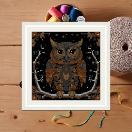 Owl And Winter Branch cross stitch pattern