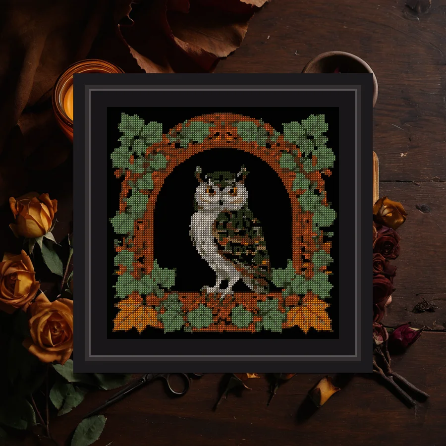 Owl In Ivy Arch cross stitch pattern