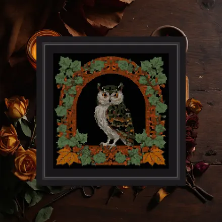 Owl In Ivy Arch cross stitch pattern