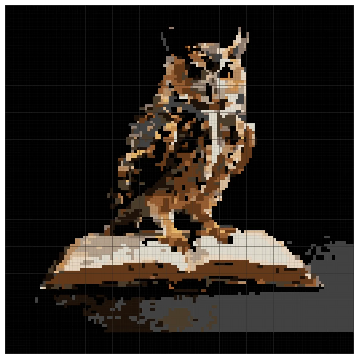 The full Owl Quill Study cross stitch chart, 130 by 130 stitches