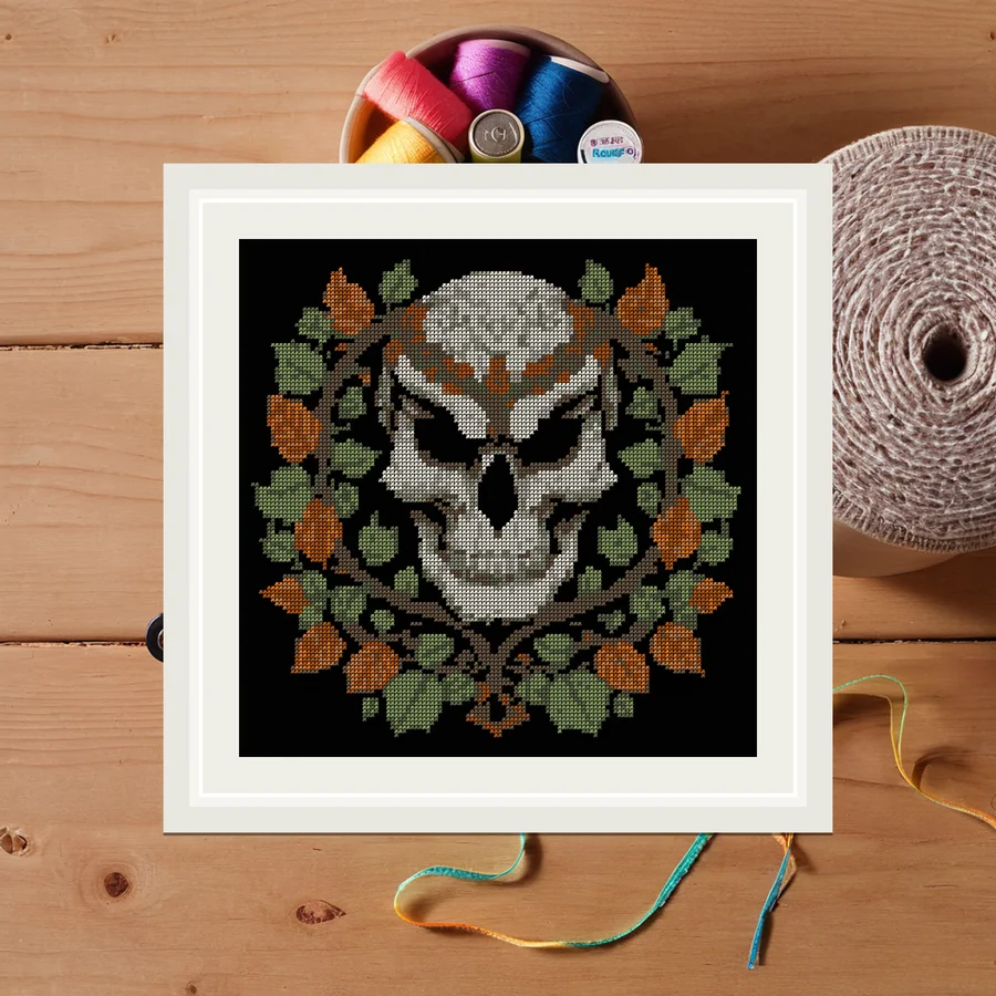 Owl Skull And Ivy cross stitch pattern