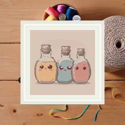 Potion Shelf cross stitch pattern
