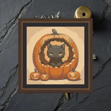 Pumpkin Cat cross stitch pattern