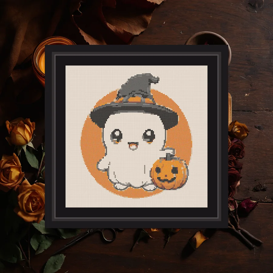 Pumpkin Ghost cross stitch pattern