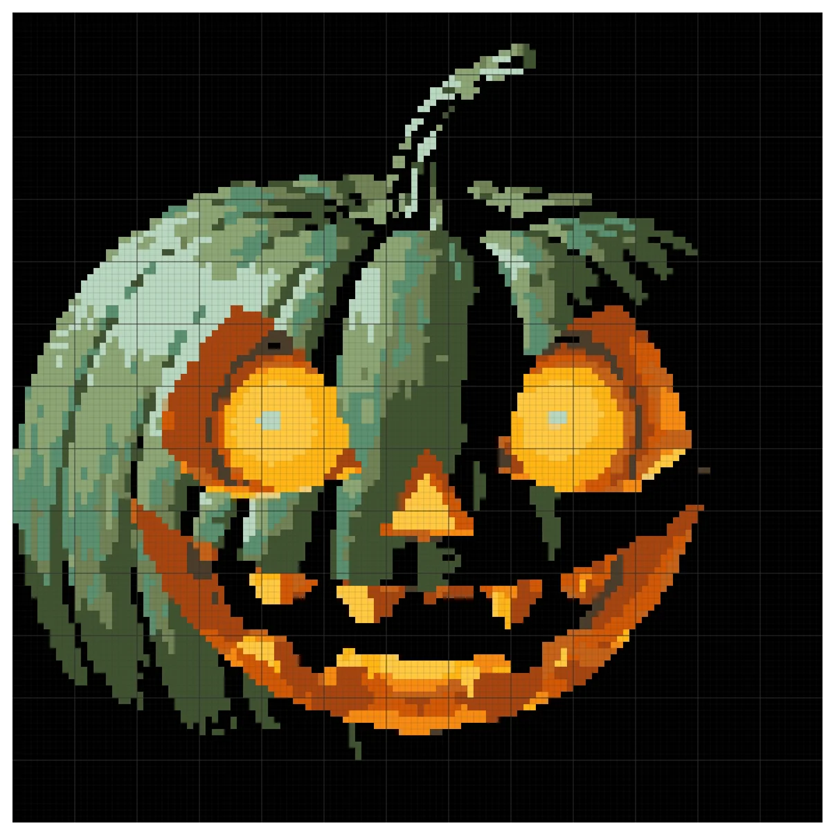 The full Pumpkin Phantom cross stitch chart, 130 by 130 stitches