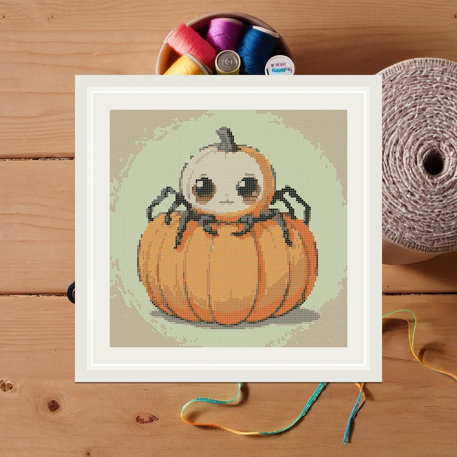 Pumpkin Spider cross stitch pattern