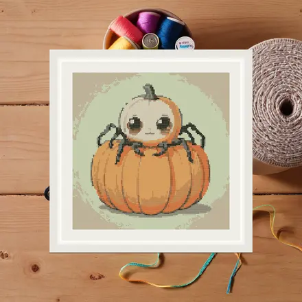 Pumpkin Spider cross stitch pattern