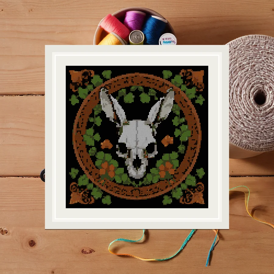 Rabbit Skull And Clover cross stitch pattern