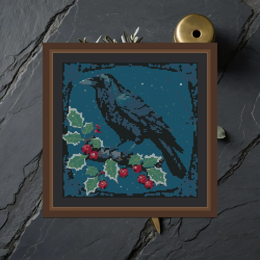 Raven And Holly cross stitch pattern