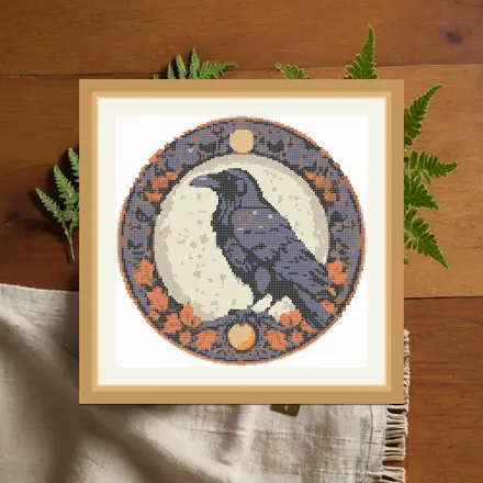 Raven And Moon Phases cross stitch pattern
