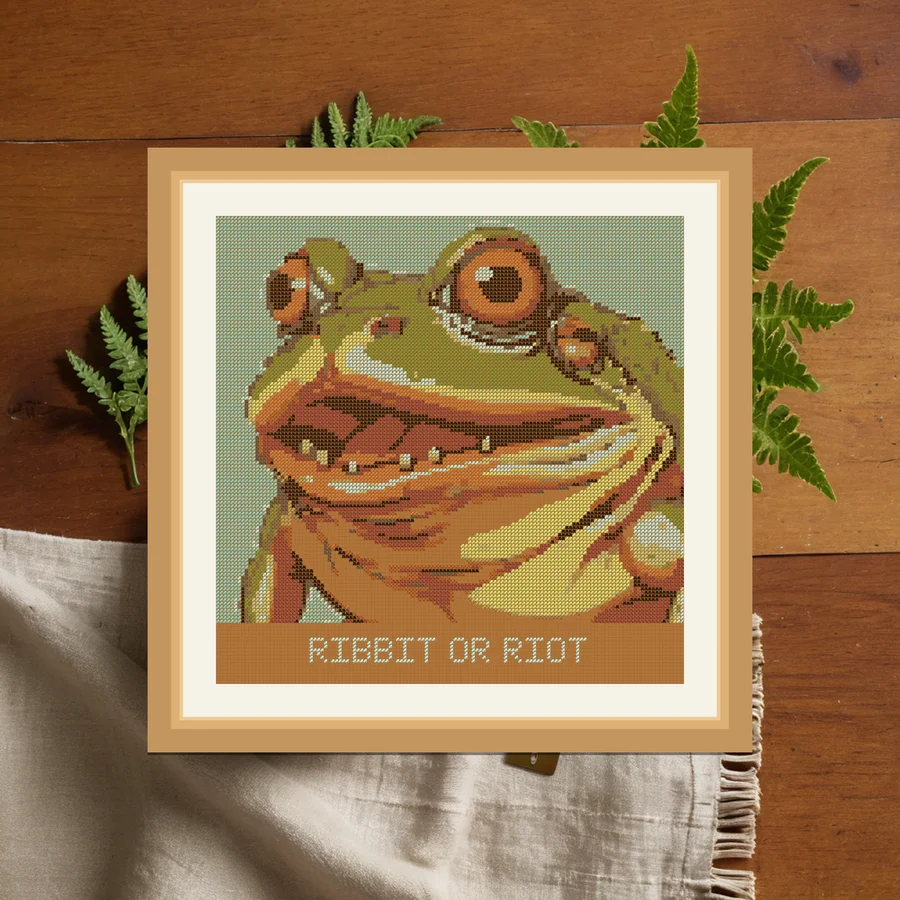 Ribbit Or Riot cross stitch pattern