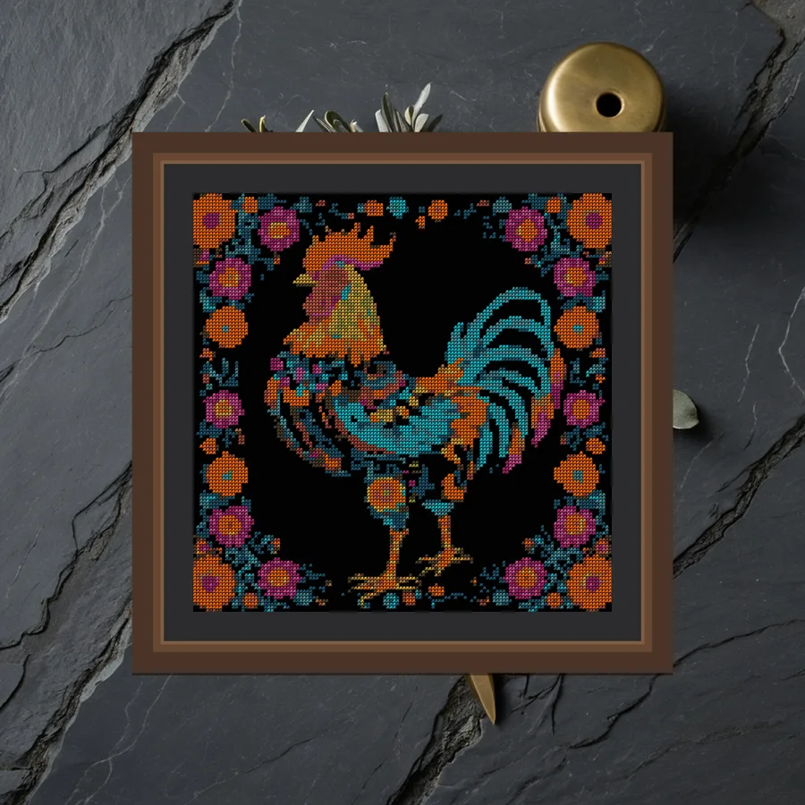 Rooster Calavera cross stitch pattern