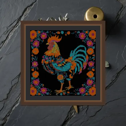Rooster Calavera cross stitch pattern