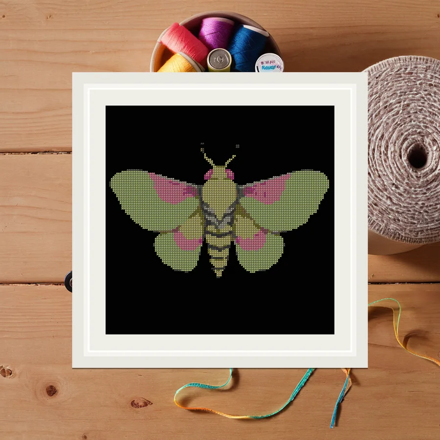 Rosy Maple Moth cross stitch pattern
