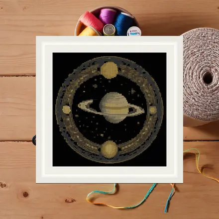Saturn And Stars cross stitch pattern