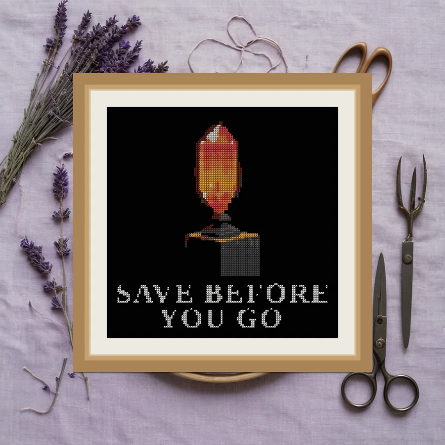 Save Before You Go cross stitch pattern