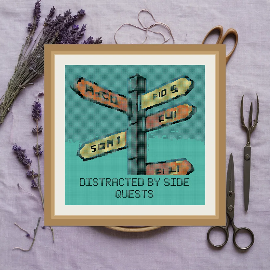 Easily Distracted By Side Quests cross stitch pattern