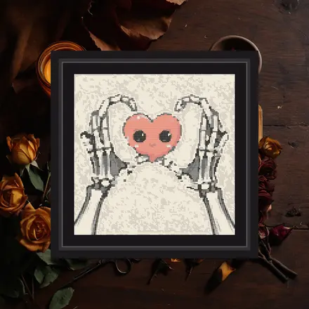 Skeleton Hand Heart cross stitch pattern