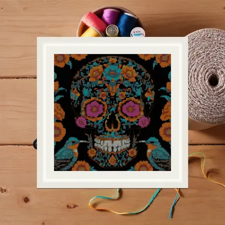 Skull And Hummingbirds cross stitch pattern
