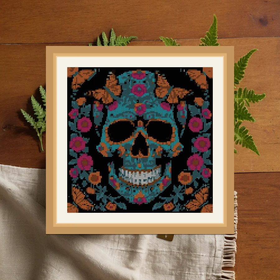Skull And Monarchs cross stitch pattern