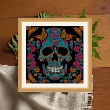 Skull And Monarchs cross stitch pattern